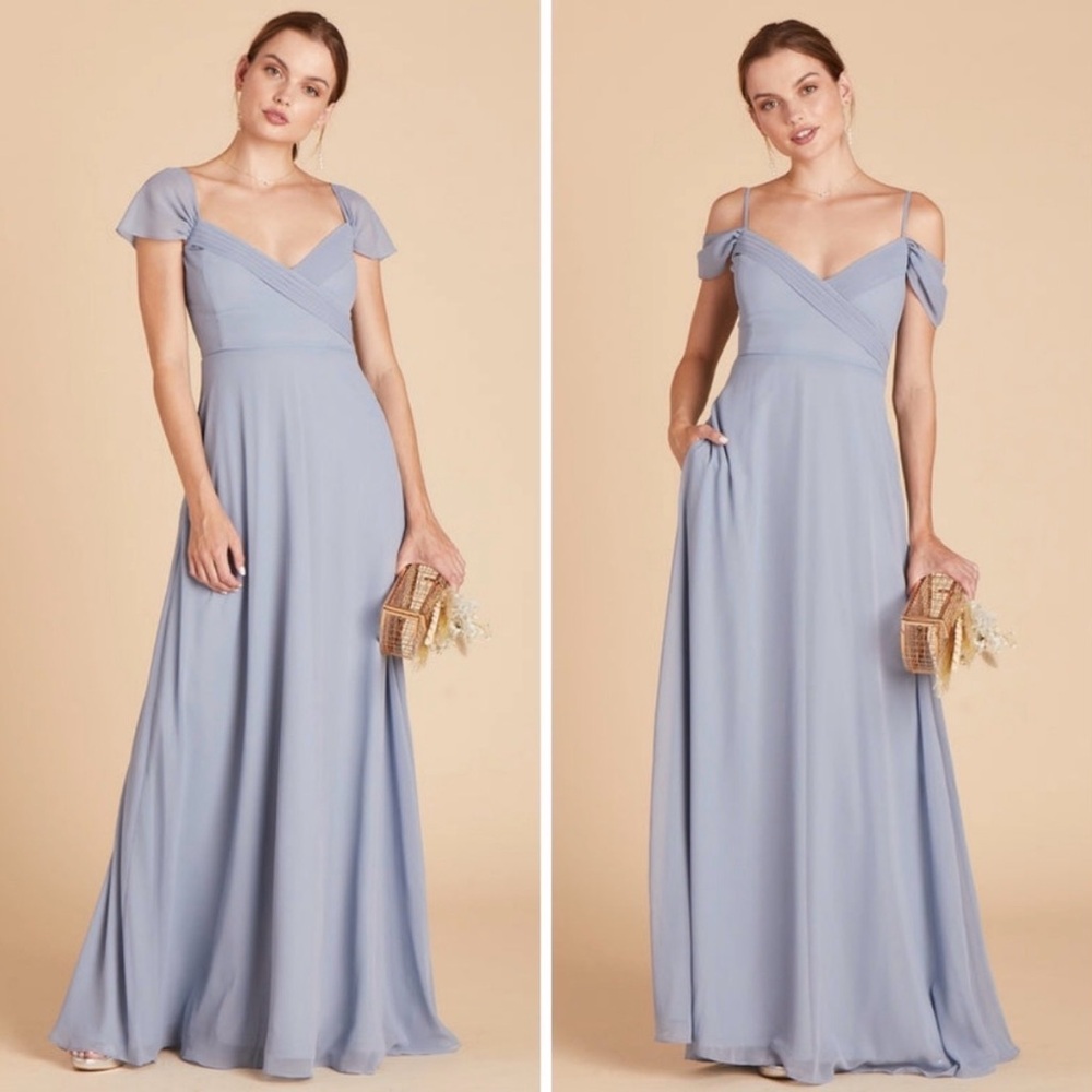 Birdy Grey Spence Blue Pleated Off The Shoulder Convertible Maxi Dress